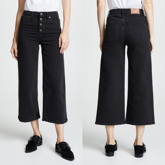 Madewell Denim - MADEWELL Wide-Leg Black Crop Jeans in Lunar Wash